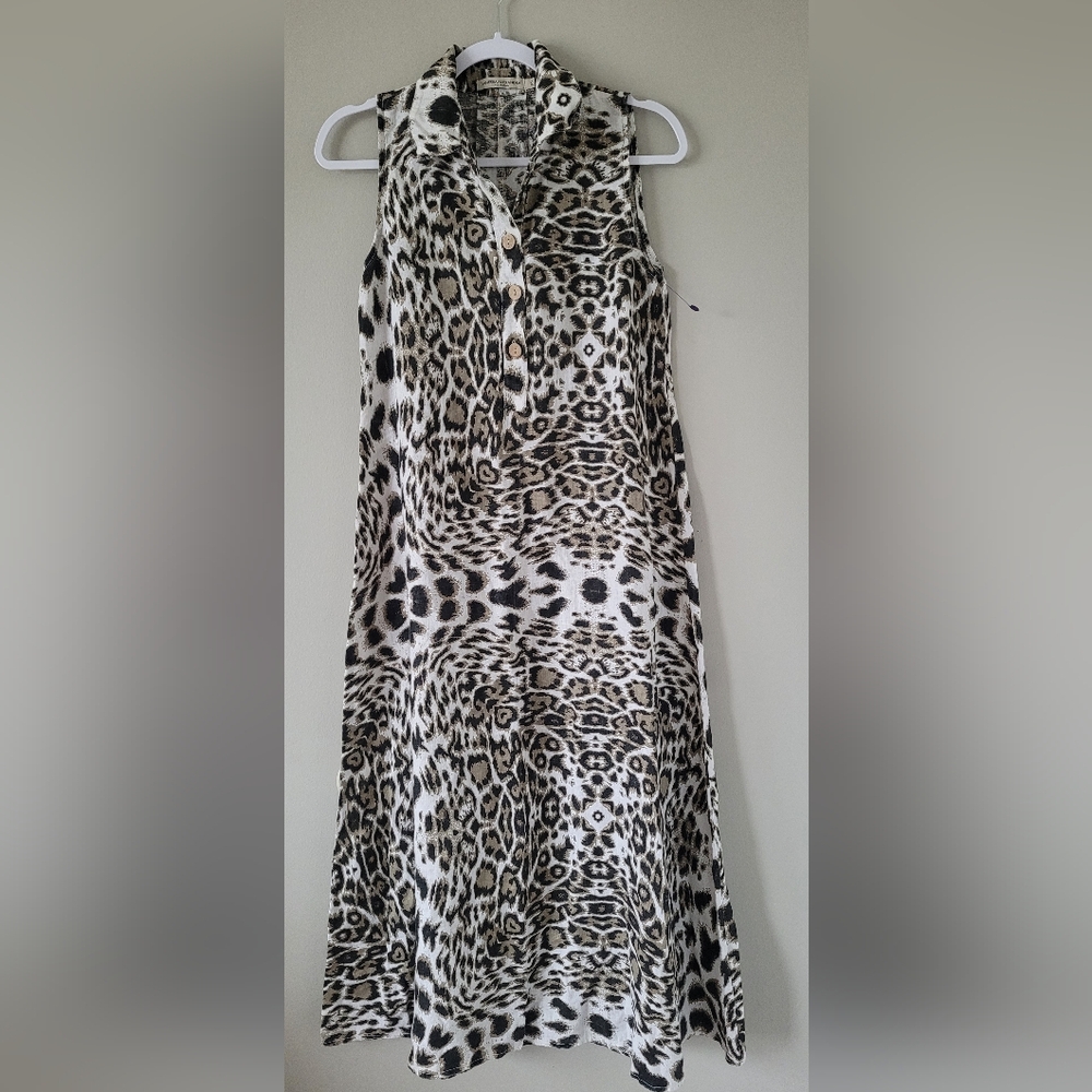 Vanessa Alexandra 100% Linen Maxi Dress Animal Print Flowy Oversized XS-S